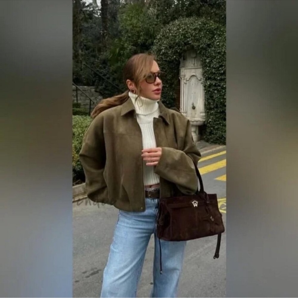 🦋 ZARA VIRAL 🦋 BLOGGERS FAVORITE 🦋 NWT ZARA FAUX SUEDE BOMBER JACKET - Picture 7 of 16